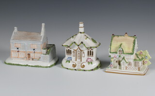 Three modern Coalport pastel burners - The Master's House 11cm, The Gate House 12cm and Old Town Hall Well no.38 of 500 11cm 