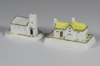 Two modern Coalport houses - The Little Church 8cm and Rustic Cottage 9cm 