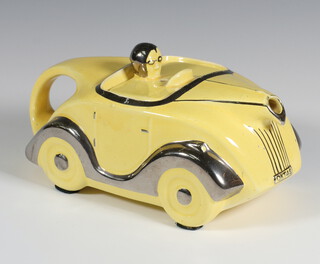 An Art Deco yellow ground silver decorated OKT42 teapot 21cm  