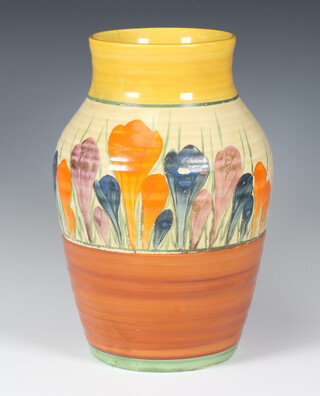 A Clarice Cliff Bizarre baluster Crocus vase 24cm 