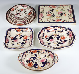 A Masons Ironstone Mandalay bowl 25cm, 2 dishes and 7 plates