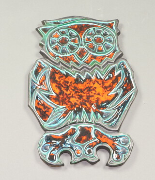 A stylish mid-Century Continental wall plaque in the form of a standing owl 42cm 