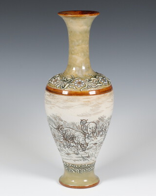 A Royal Doulton Hannah Barlow oviform vase decorated with sheep, impressed marks and monogram 28cm 