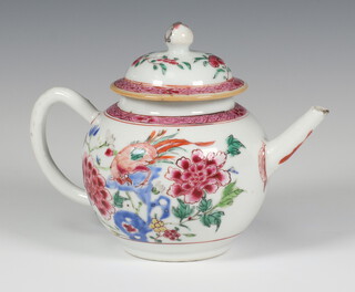 A 19th Century Chinese famille rose teapot decorated with flowers 13cm 