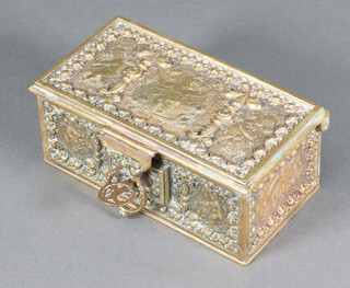 A Nurnberg gilt brass trinket box, the body cast figures, the base marked GGLEYKAUF Nurnberg 6cm x 13cm x 7cm 