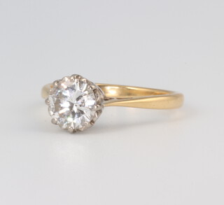 A yellow metal 18ct single stone brilliant cut diamond ring, approx. 1ct, 2.5 grams,  size K, clarity SI2, colour H/J  