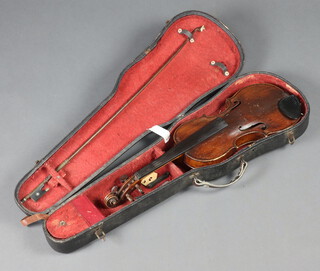 A violin, bearing label "Lorenzo Ventapane fabricante di strumenti armonici abita strada donnaregina No 2 Napoli" 18", complete with bow and contained in a wooden case 