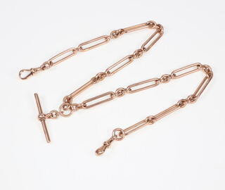 A 9ct yellow gold Albert with T bar and 2 clasps, 36cm, 40.8 grams 