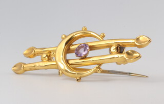 An Edwardian 9ct yellow gold amethyst bar brooch 1.6 grams gross 