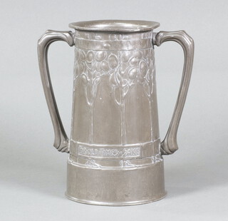 David Veasey for Liberty & Co, a Tudric pewter twin handled vase, the base marked 010, 20cm x 10cm  