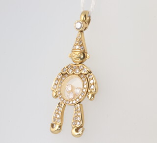 A Chopard yellow metal 750 diamond set clown pendant with 3 floating diamonds 37mm, 6.7 grams 