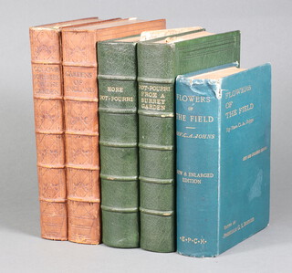 A collection of early gardening volumes to include "Pot Pourri From a Surrey Garden" Earle London Smith, Elder & Co 1905 8vo., full green Morocco, "More Pot Pourri From a Surrey Garden" Earle, Smith Elder & Co 1904 8vo., full green Morocco, "Colour Schemes for the Flower Garden" Gertrude Jekyll third edition London Country Life 1914, "Gardens of England" E T Cook, A & C Black London 1911, full brown calf with blind tooled decoration 8vo. together with  Rev. C A Johns "Flowers of The Field" 29th edition London 1899 