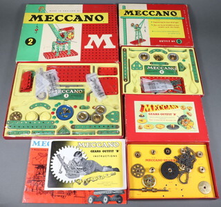 Meccano, 3 boxed sets to include Gears Outfit B, Outfit No.0 and Outfit No.2 together with 3 brochures of parts for No.0 and No.1 Outfit models