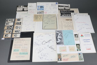 Of cricket interest, a compiled and signed team sheet of the England 1921 cricket team including Jack Hobbs and other county cricket team sheets and cigarette cards 