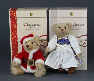 A Steiff limited edition Christmas bear no. 01161, 30cm boxed, together with 1 other Milk Maid no.213 of 500 boxed and with certificate 