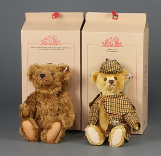 A Steiff limited edition Irish bear no. 1168 of 2000, 35cm,  complete with certificate and chain and  boxed, together with 1 other Sherlock Holmes no.1175 of 1500 35cm boxed and with certificate 