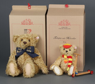 A Steiff limited edition centenary bear no. 2998, 44cm, boxed and with certificate together with 1 other Steiff bear and scooter boxed but no certificate  