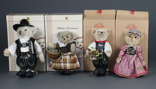 Four Steiff limited edition Wedding Party teddy bears, all numbered 213 of 500, comprising teddy bear bride, groom, bride's mother and bride's father, in elaborate costumes, all in original boxes and with certificates