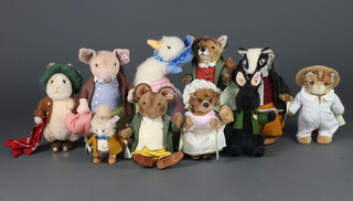 A collection of  10 Steiff Beatrix Potter Centenary figures to include Jemima Puddleduck, Tommy Brock, Tom Kitten, Pigling Bland, Mrs Tiggy Winkle,  Black Rabbit, Mr Todd,  Samual Whiskers, Amiable Guinea Pig  and Benjamin Bunny  all boxed, no certificates 
