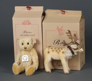 A Steiff limited edition bear, Elephant Stencil no. 1066 of 1904 28cm, boxed and with certificate and 1 other Reindeer Bear no.1004 of 2000 23cm, boxed and with certificate 