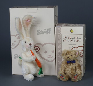 A Steiff limited edition Royal Crown Derby bear no. 0098 of 2000, (the Crown Derby porcelain Bear is missing from the lot) boxed, together with a Fritzel Rabbit no.1359 of 2007 26cm boxed and with certificate  