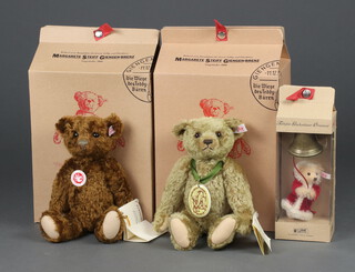 A Steiff limited edition Classic Teddy Bear brown, no.01591 29cm, boxed (no certificate), Museum Steiff Bear 2003 with medal 31cm boxed and with certificate, limited edition of 5000 Teddy Bear Bell Ringer Ornament 11cm  boxed 