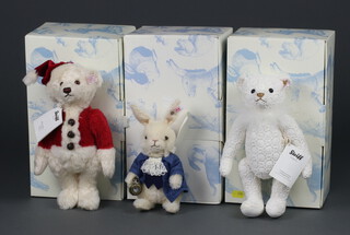 A Steiff limited edition Christmas Musical Bear no.1806 of 2012 27cm, 1 other Vincent The White Rabbit no.16 of 1500  and Teddy Bear Chantilly no.95 of 1500 27cm, all boxed and with certificates 