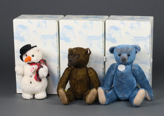 A Steiff limited edition Snowman Teddy Bear no.868 of 1500 21cm, 1 other Dantie Teddy Bear no.585 of 1500 30cm and Teddy Bear Replica 1908 no.913 of 1908, 32cm, all boxed and with certificates 