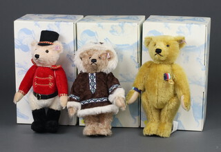 A Steiff limited edition Nutcracker Teddy Bear no.760 of 1500 27cm, 1 other Matou Teddy Bear Eskimo with polar bear no.508 of 1500 26cm and a Help for Heroes Bear no.431 (production limited to the 30th December), all boxed and with certificates 30cm 