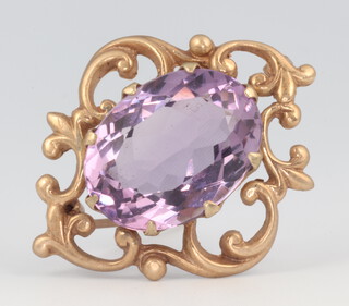 A 9ct yellow gold amethyst brooch 8.9 grams 