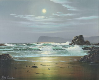 **Peter Cosslett (1927-2012) oil on canvas, atmospheric moonlit beach scene 40cm x 50cm **Please note: Artists Re-sale Rights may be payable on this lot 