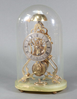 Charles Frodsham, a wire driven fusee skeleton clock, striking on bell, the 10cm dial marked Charles Frodsham, contained in a marble case under a glass dome, complete with key 34cm h x 17cm x 15cm d 