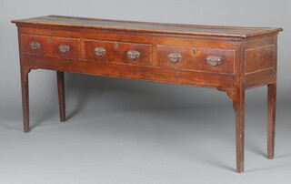 A 17th/18th Century oak dresser fitted 3 drawers, raised on square tapered supports 85cm h x 206cm w x 44cm d 