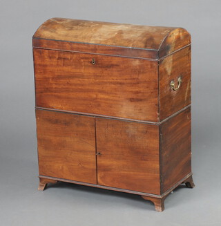 A 19th Century Georgian style bleached mahogany rectangular "cellarette" with dome hinged lid, fitted a cupboard enclosed by panelled doors, raised on bracket feet 75cm h x 61cm w x 32cm d  