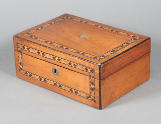 A 19th Century rectangular inlaid bleached mahogany trinket box with hinged lid 9cm h x 24cm w x 17cm d 
