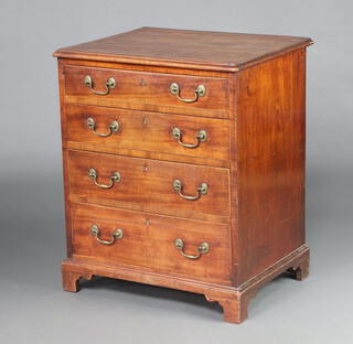 A 19th Century inlaid mahogany chest of 4 long drawers with brass swan drop handles, raised on bracket feet 76cm h x 63cm w x 50cm d 