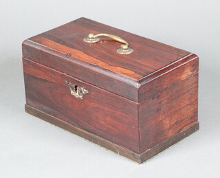 A 19th Century rectangular rosewood tea caddy with 3 compartments and hinged lid  13cm h x 24cm w x 12cm d 