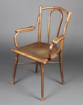 Thonet, a bentwood open arm chair with X framed stretcher, the base labelled Thonet RD216810 94cm h x 60cm w x 43cm d (seat 28cm x 26cm) 