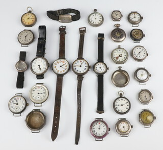 A collection of silver cased pocket and wristwatches 