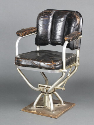 Warren McCarthur, a tubular aluminium framed Radio Operator's swivel chair, seat No 175, removed from an aircraft, upholstered in leather 83cm h x 53cm w x 43cm d (seat 20cm x 26cm) 