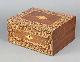 A Victorian square inlaid mahogany writing slope with hinged lid 13cm x 26cm x 21cm 