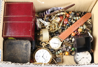 A silver cased mechanical pocket watch (a/f) and minor costume jewellery and watches 