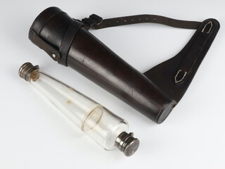 A Victorian silver mounted double ended tapered hunting flask London 1877, 23.5cm, in original fitted leather case 