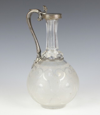 A cut glass silver mounted ewer with scroll handle Birmingham 1867, 25cm 