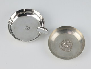 A silver nut dish Edinburgh 1954 8.5cm and an 800 standard ashtray 9cm, 137 grams 