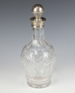 A Bohemian cut glass club shaped decanter with silver collar London 1992, 28cm 