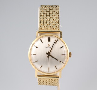 A gentleman's 14ct yellow gold Certina mechanical wristwatch contained in a 33mm case on a woven bracelet, gross weight including movement and glass 62.3 grams 