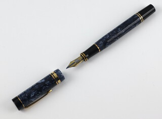 A modern blue marbled Parker fountain pen with 18ct nib 