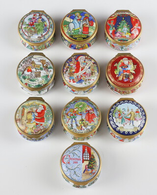 Ten Halcyon Days enamelled Christmas boxes 2001-2010, all 4cm, all boxed 