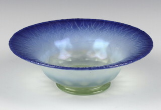 A Louis Comfort Tiffany Favrile flared neck blue shallow bowl with engraved marks 15.5cm 
